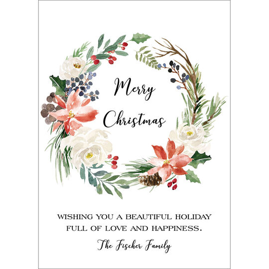 Holiday Floral Wreath Flat Holiday Cards